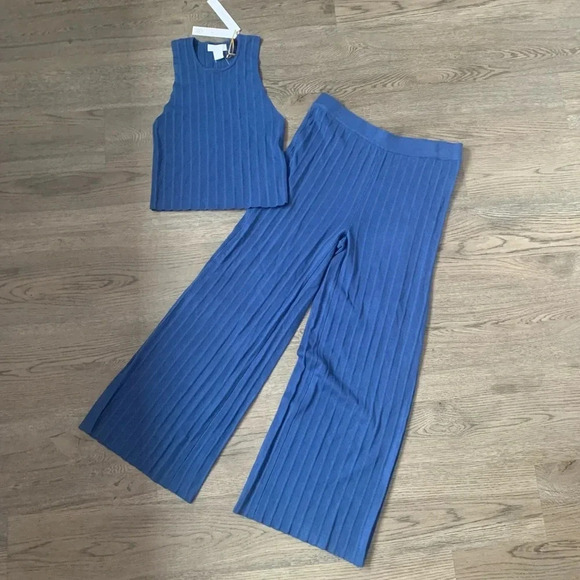 House of Harlow 1960 Ribbed Knit Two Piece Pant Set - Size M - Blue - NWT - Picture 1 of 12
